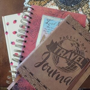 Set of 3 Journals. Travel Journal, a Spiral Irish Blessing & Strawberry Journal.